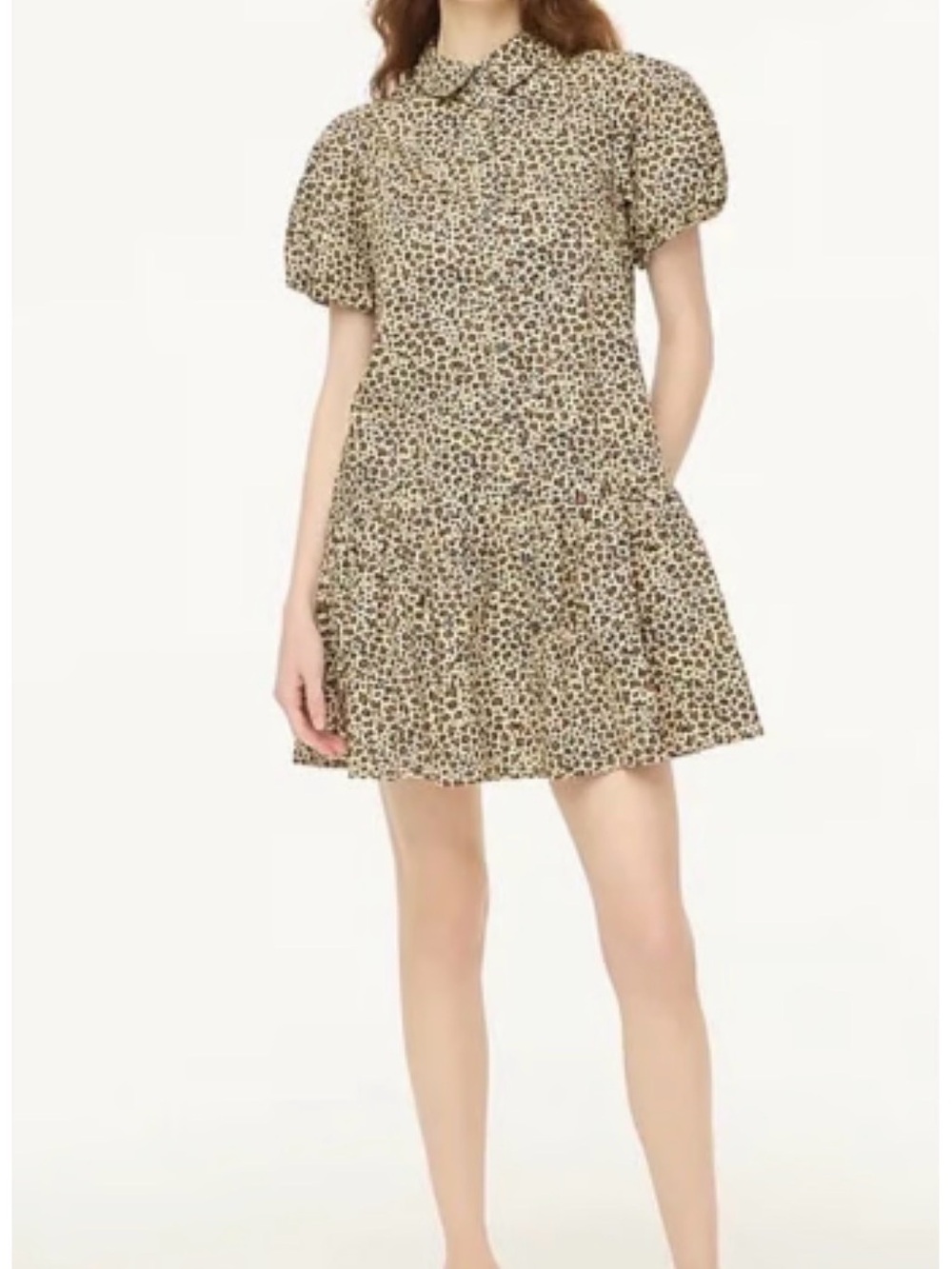 J. Crew Leopard Print Puff-Sleeve Tiered Mini Dress in Beige and Black